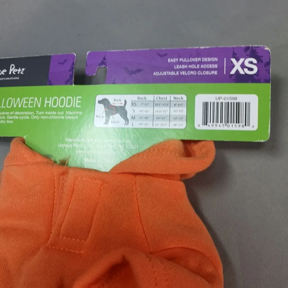 3 Unique Petz Halloween Hoodie X-SMALL Glow in the Dark NEW with Tags